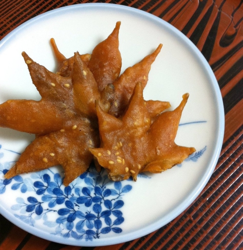 Leaves of maple in a deep fryer