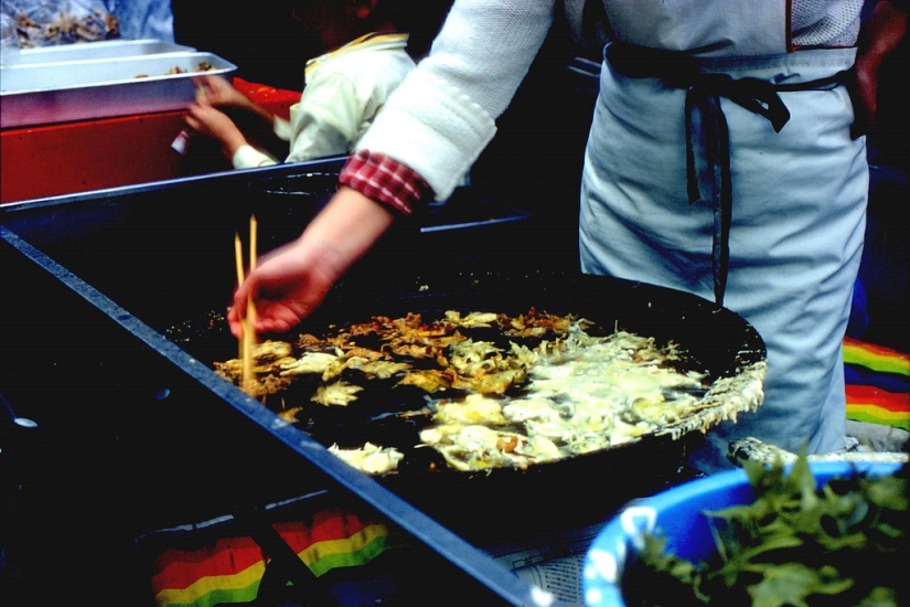 Leaves of maple in a deep fryer