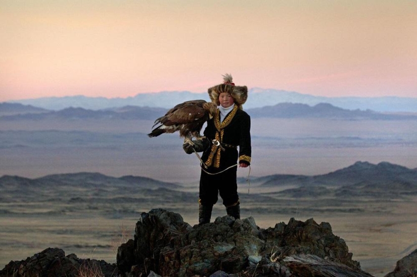 Little harsh hunters with golden eagles