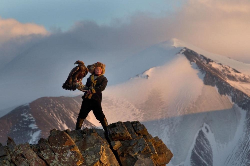 Little harsh hunters with golden eagles