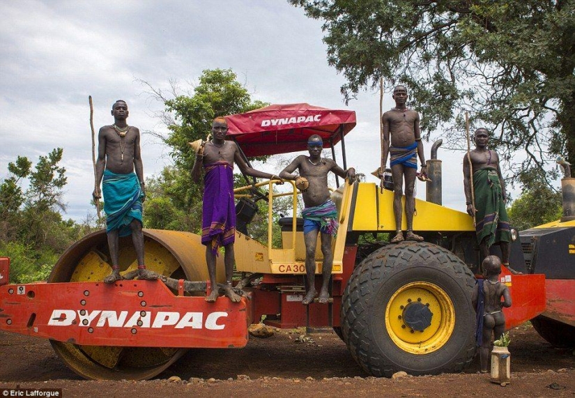 Men of the Ethiopian tribe drink blood with milk to get the title of the fattest inhabitant of the village