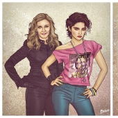 "Mis años son mi riqueza": celebridades en compañía de sí mismas en su juventud sobre ilustraciones de un artista colombiano