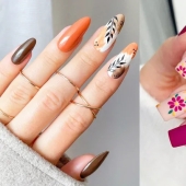 Mood "autumn": 10 beautiful examples of manicure with floral prints - with leaves, berries and flowers