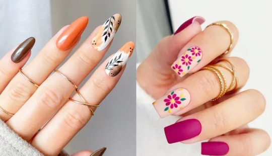 Mood "autumn": 10 beautiful examples of manicure with floral prints - with leaves, berries and flowers