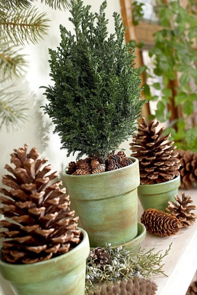 Más geniales ideas de decoraciones de Navidad de los conos y ramitas