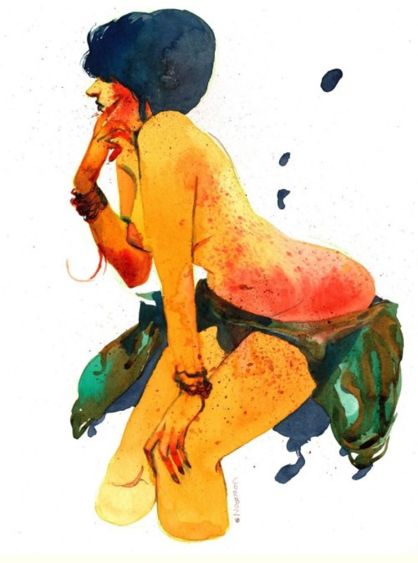 Mujeres francesas sexys en acuarelas del artista Yannick Corbeau