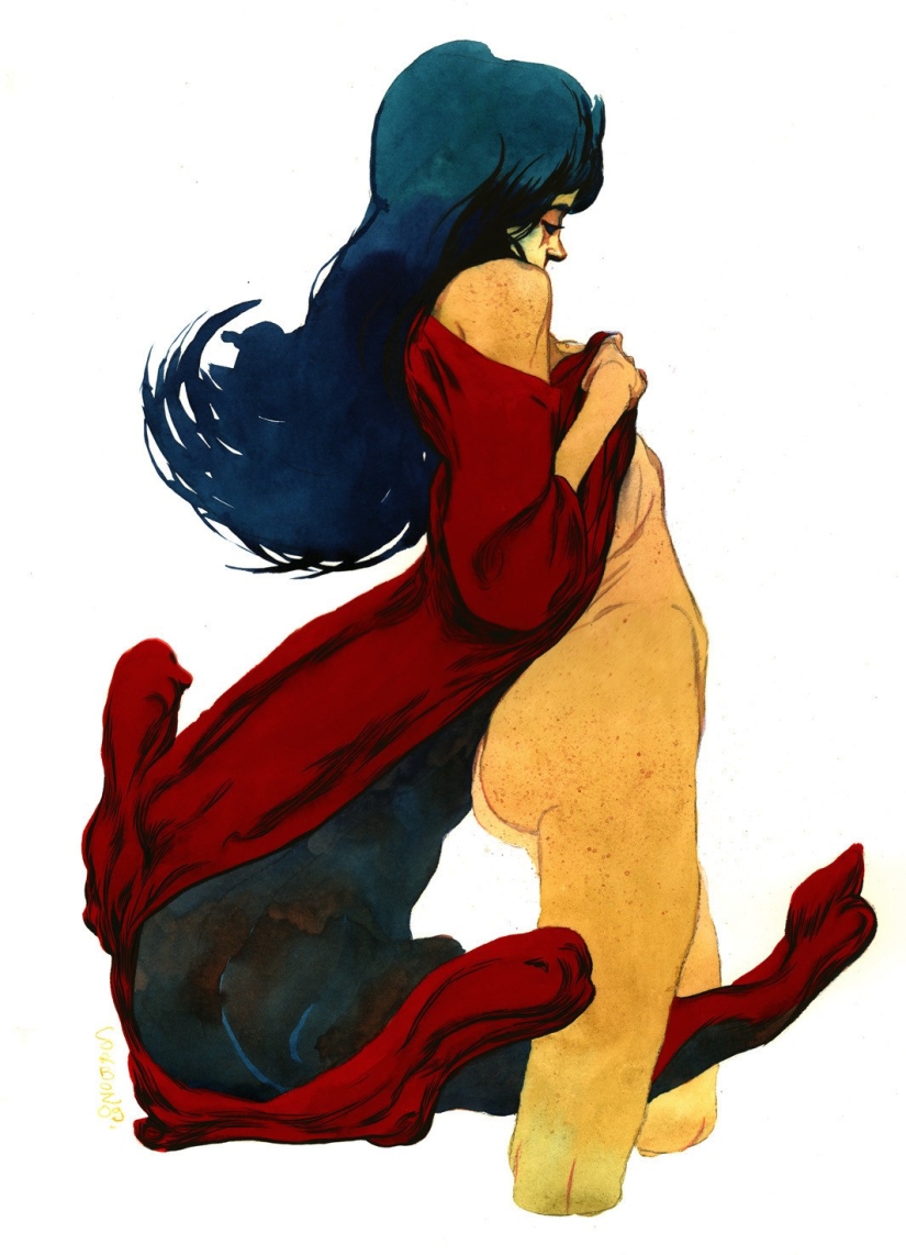 Mujeres francesas sexys en acuarelas del artista Yannick Corbeau