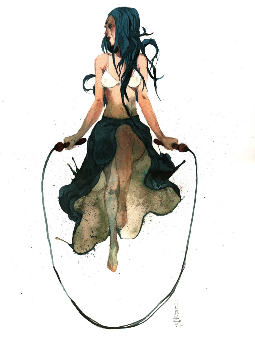 Mujeres francesas sexys en acuarelas del artista Yannick Corbeau