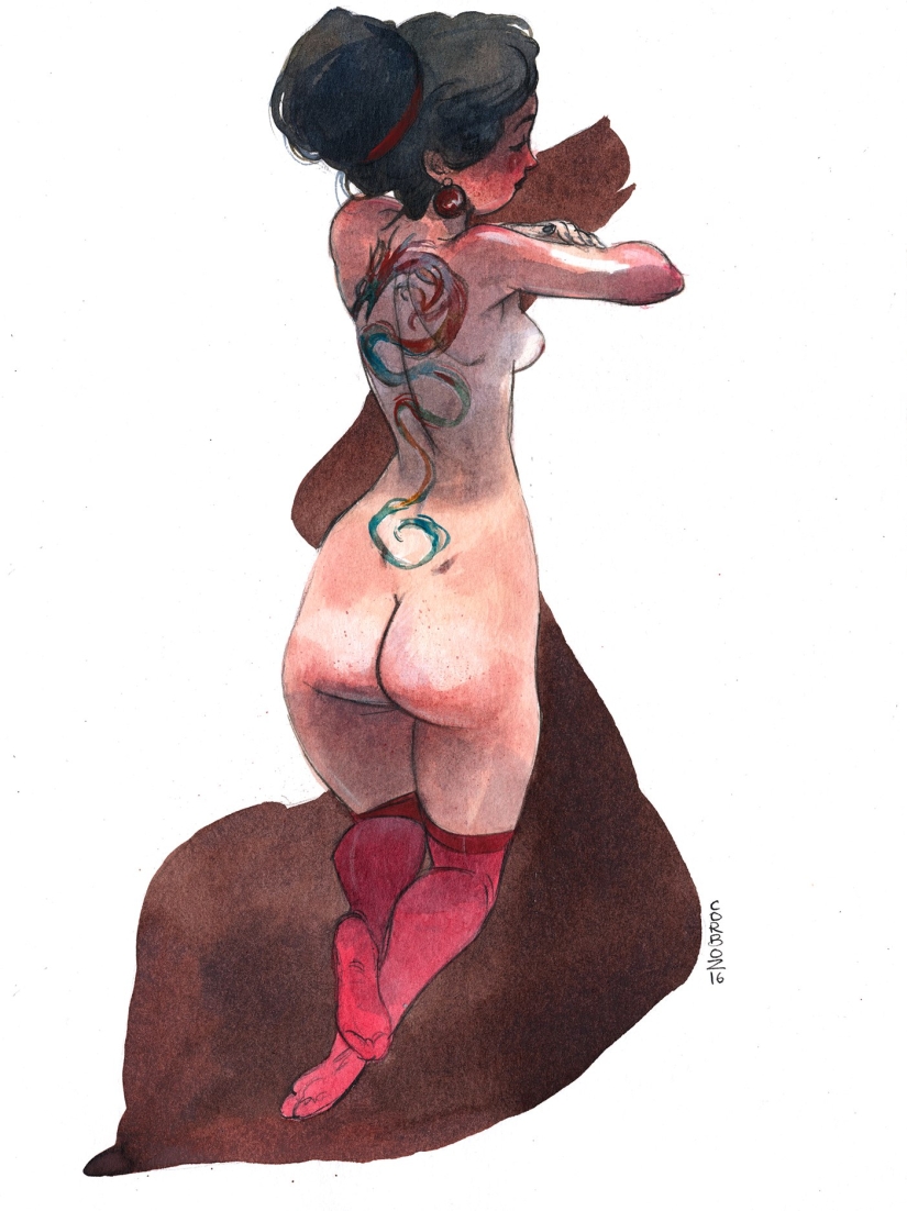 Mujeres francesas sexys en acuarelas del artista Yannick Corbeau