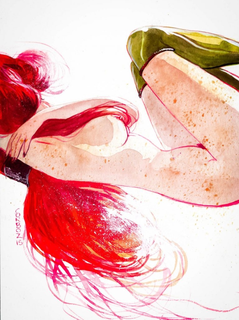 Mujeres francesas sexys en acuarelas del artista Yannick Corbeau