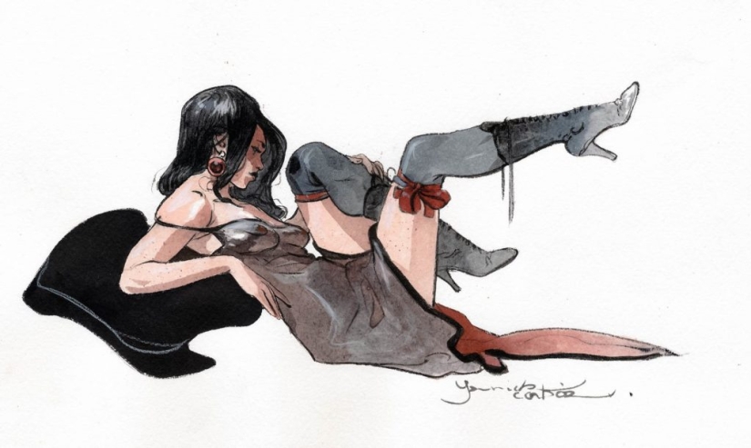 Mujeres francesas sexys en acuarelas del artista Yannick Corbeau