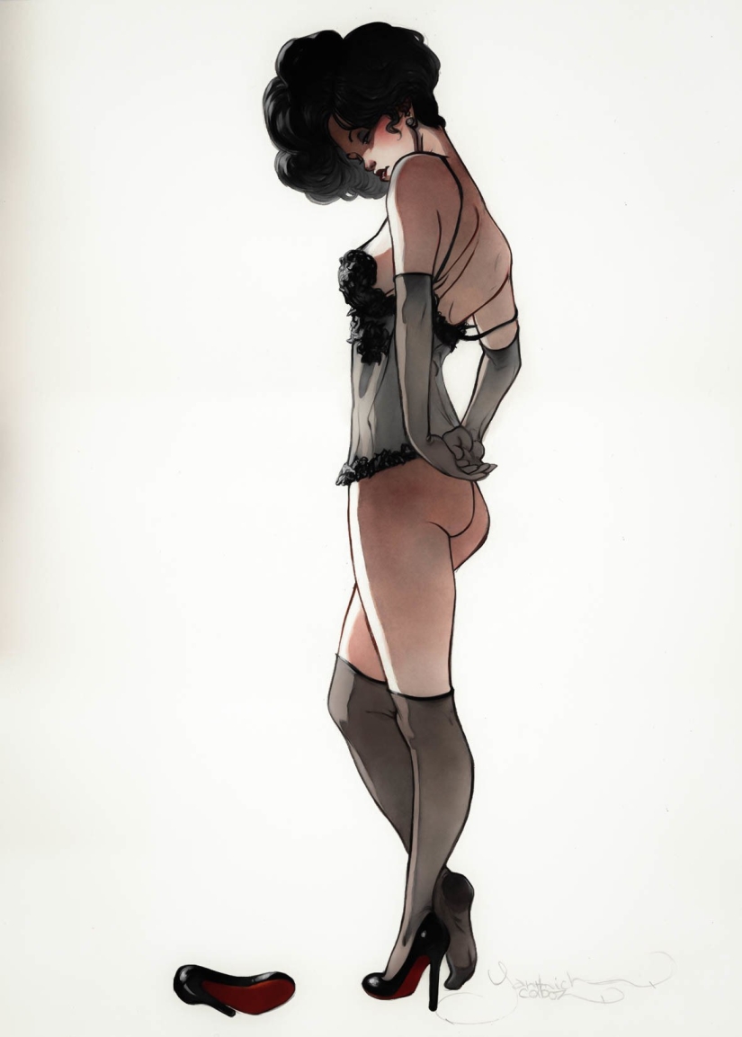 Mujeres francesas sexys en acuarelas del artista Yannick Corbeau