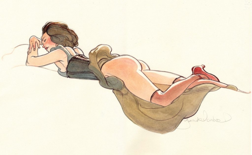 Mujeres francesas sexys en acuarelas del artista Yannick Corbeau
