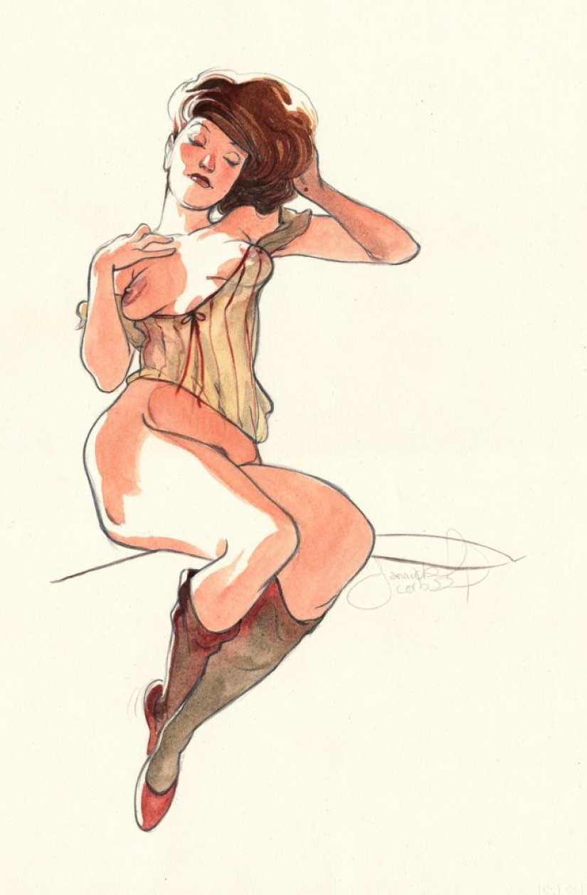 Mujeres francesas sexys en acuarelas del artista Yannick Corbeau
