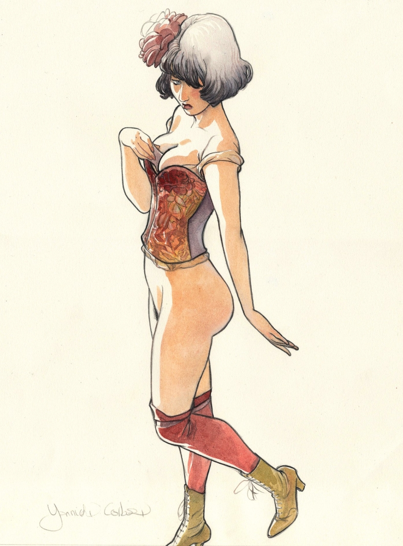 Mujeres francesas sexys en acuarelas del artista Yannick Corbeau