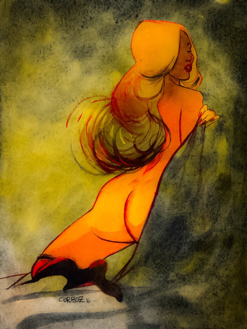 Mujeres francesas sexys en acuarelas del artista Yannick Corbeau