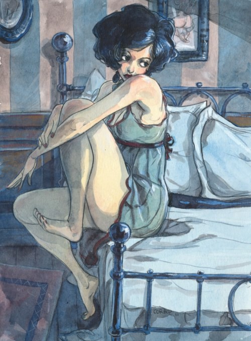 Mujeres francesas sexys en acuarelas del artista Yannick Corbeau