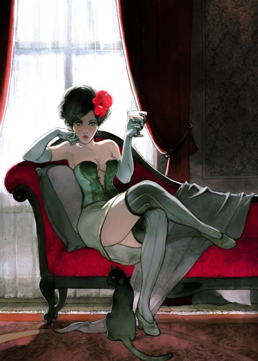 Mujeres francesas sexys en acuarelas del artista Yannick Corbeau