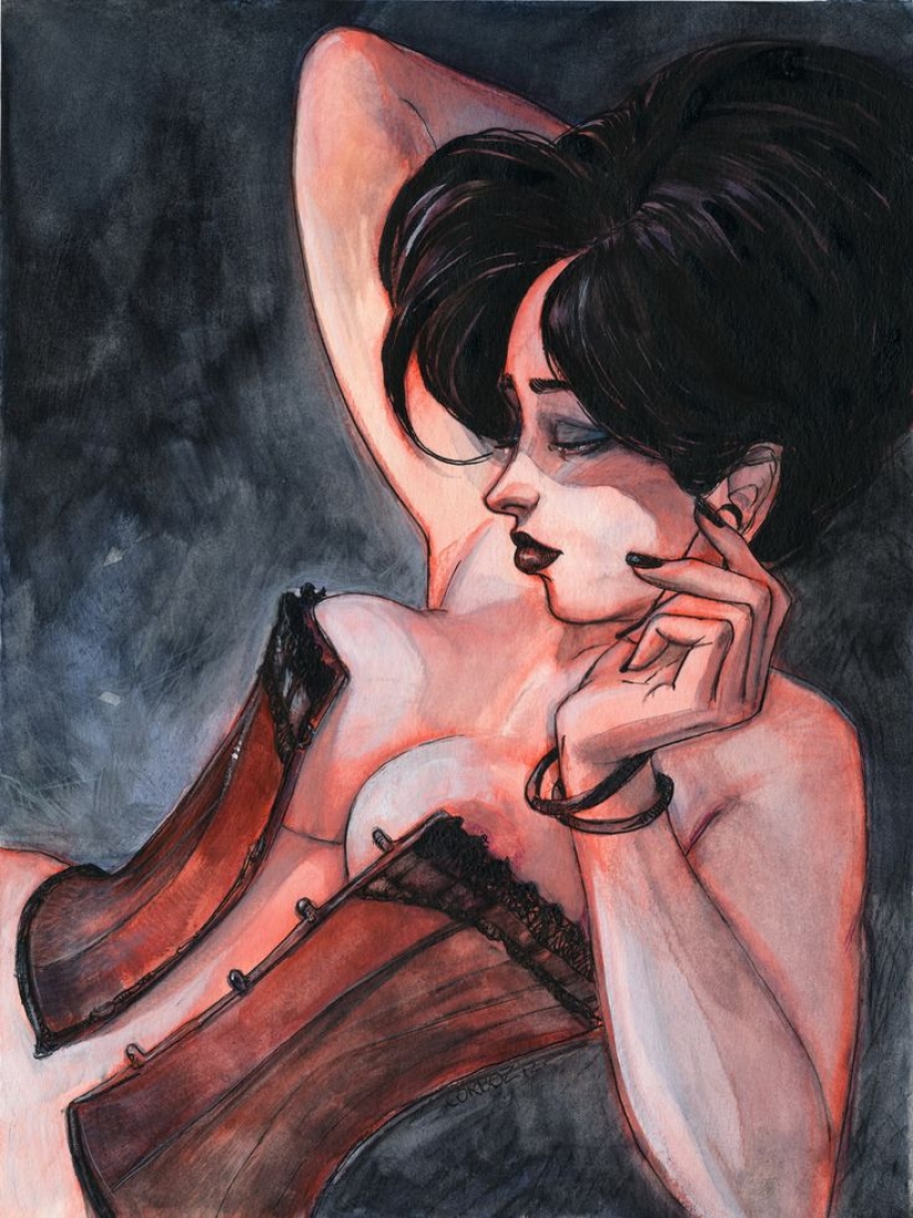 Mujeres francesas sexys en acuarelas del artista Yannick Corbeau