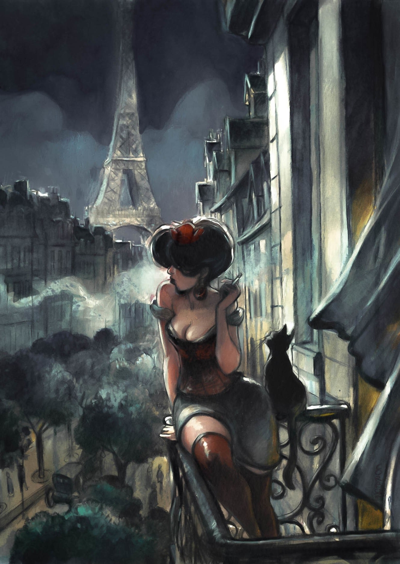 Mujeres francesas sexys en acuarelas del artista Yannick Corbeau