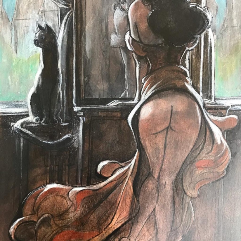 Mujeres francesas sexys en acuarelas del artista Yannick Corbeau