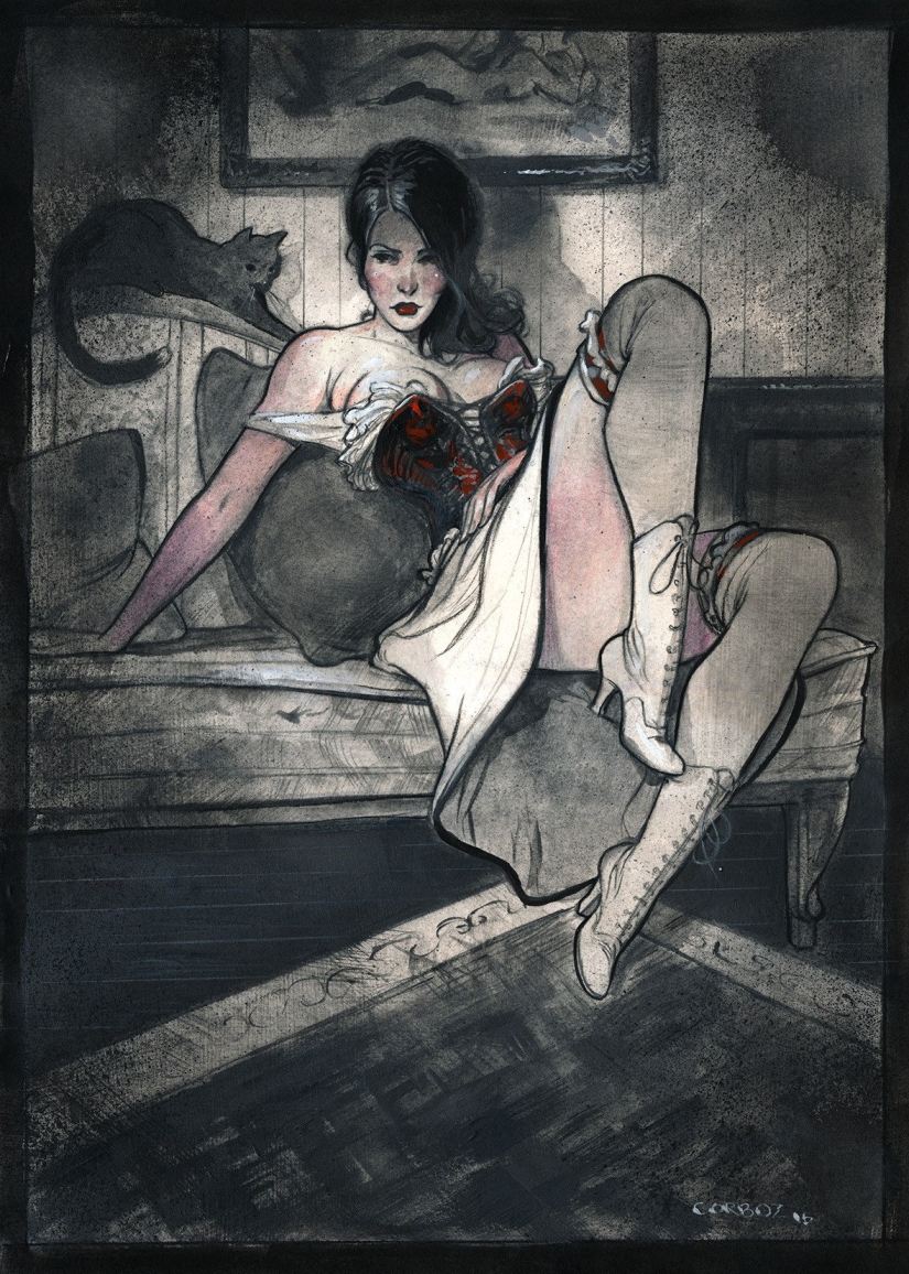 Mujeres francesas sexys en acuarelas del artista Yannick Corbeau