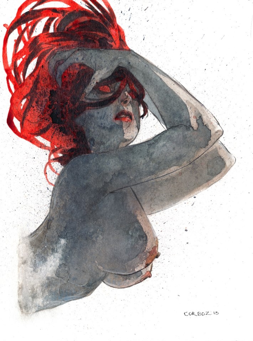 Mujeres francesas sexys en acuarelas del artista Yannick Corbeau