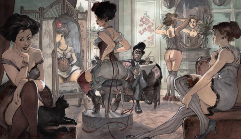 Mujeres francesas sexys en acuarelas del artista Yannick Corbeau