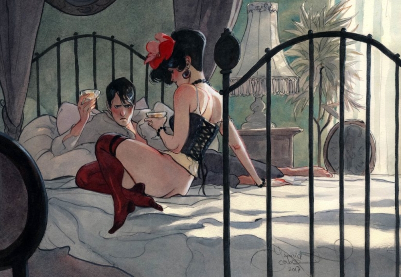 Mujeres francesas sexys en acuarelas del artista Yannick Corbeau