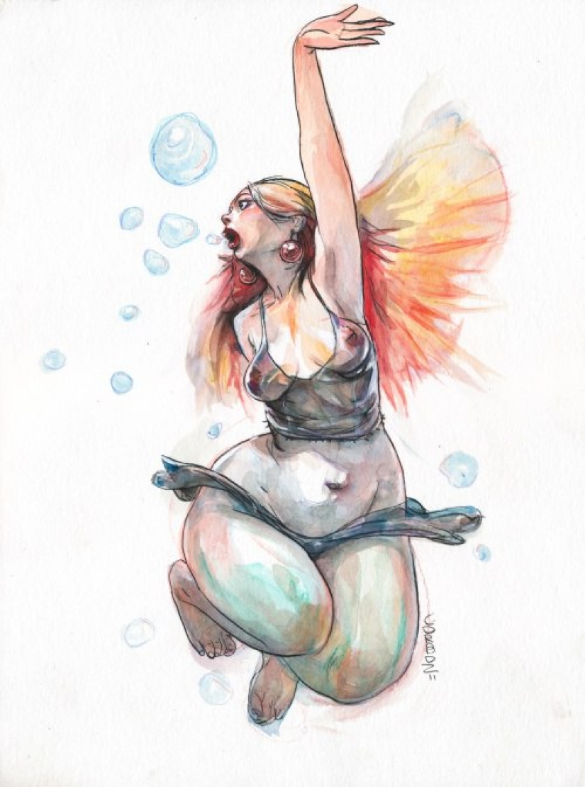 Mujeres francesas sexys en acuarelas del artista Yannick Corbeau