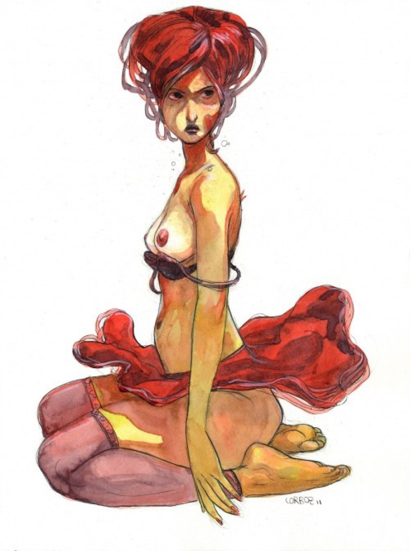 Mujeres francesas sexys en acuarelas del artista Yannick Corbeau
