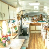 On the sawmill with comfort: a couple turned an old prison bus into a cozy mobile home