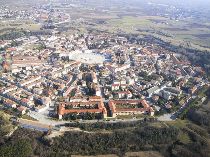 Palmanova is a symmetrical fortress city in Italy