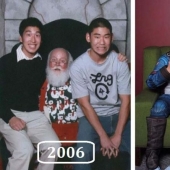 Photos with Santa from year to year: friends have been photographed in different images since 2006