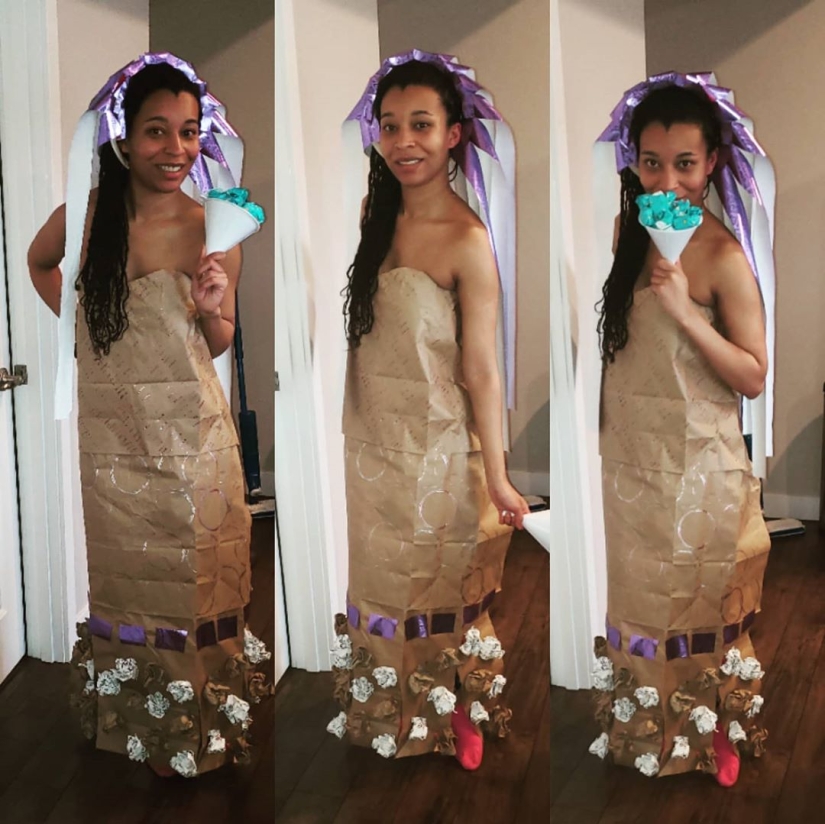 Ropa de cuarentena: Los usuarios de Instagram hacen vestidos con bolsos Ropa de cuarentena: Los usuarios de Instagram hacen vestidos con bolsos