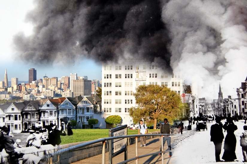 San Francisco después del devastador terremoto de 1906 y hoy San Francisco después del devastador terremoto de 1906 y hoy