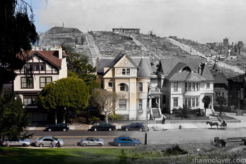 San Francisco después del devastador terremoto de 1906 y hoy San Francisco después del devastador terremoto de 1906 y hoy
