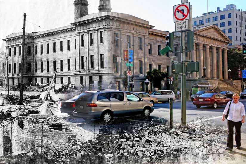 San Francisco después del devastador terremoto de 1906 y hoy San Francisco después del devastador terremoto de 1906 y hoy