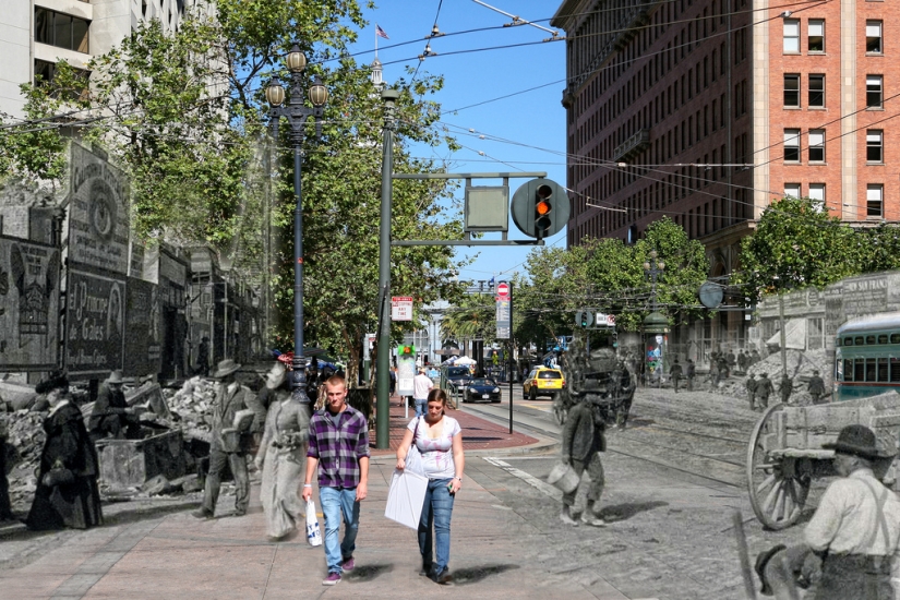 San Francisco después del devastador terremoto de 1906 y hoy San Francisco después del devastador terremoto de 1906 y hoy