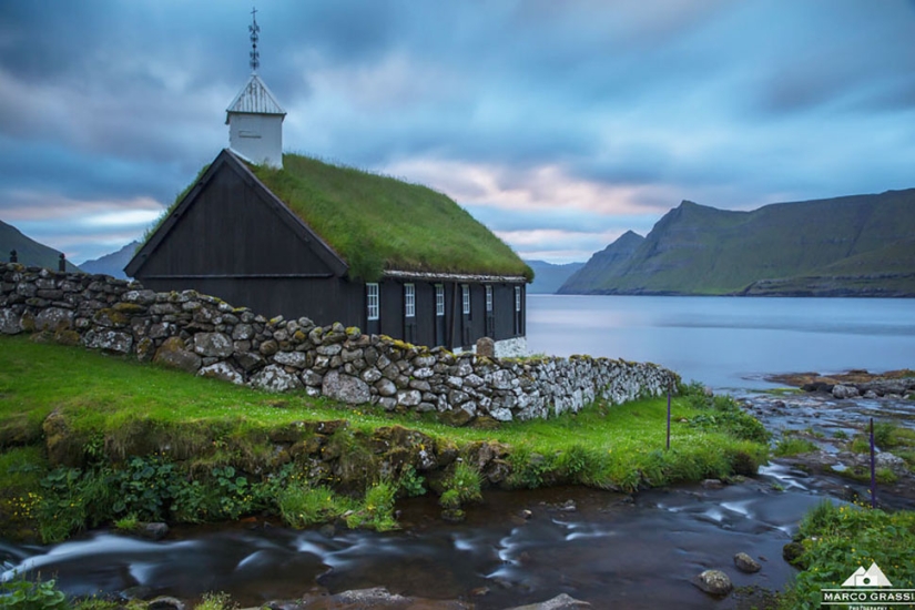 Scandinavian houses with green roofs that look like from a fairy tale