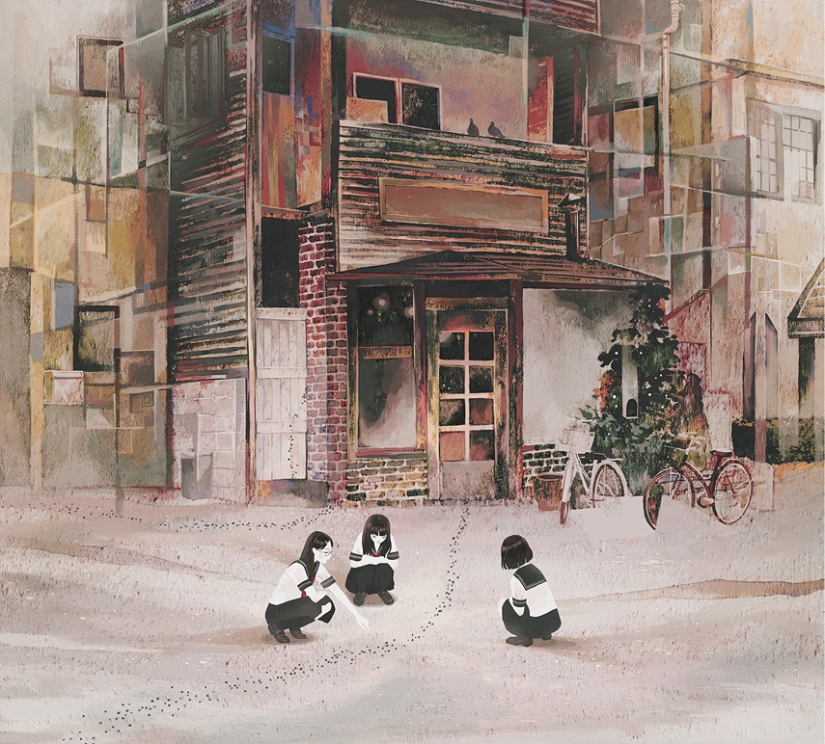 Schoolgirls and Melancholy - sleepy anime art