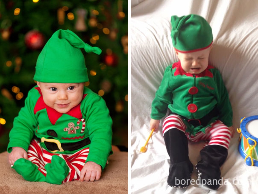 Sesión de fotos de Año Nuevo con un niño: expectativas y realidad