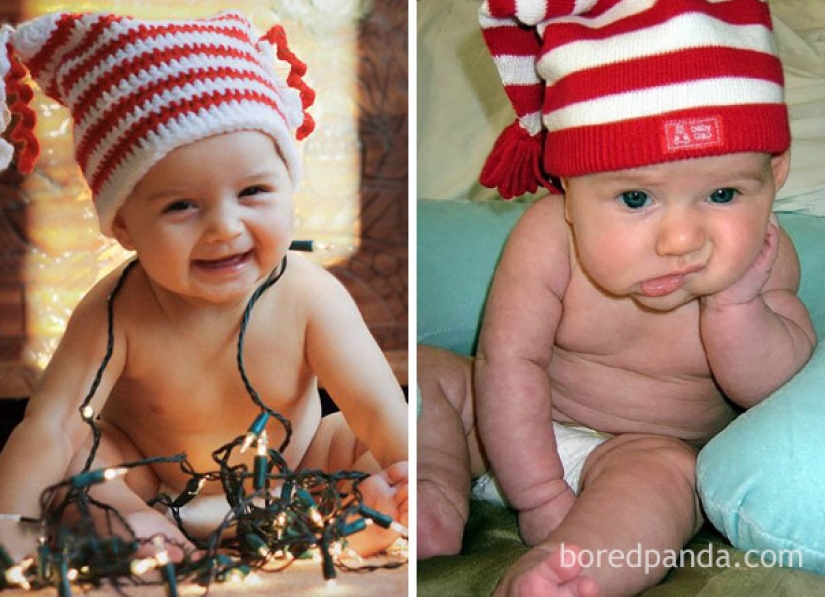Sesión de fotos de Año Nuevo con un niño: expectativas y realidad