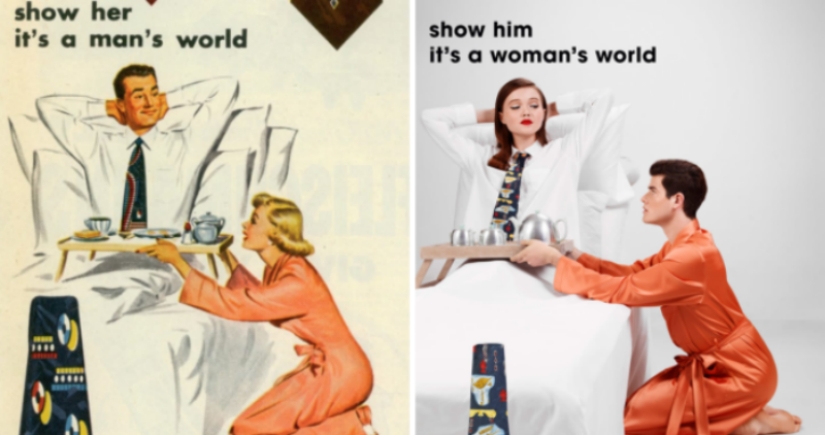 "Show him it's a woman's world": Lebanese photographer replaced women in old sexist ad with men