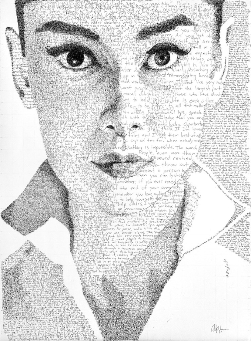 Take a closer look: the artist paints pictures using thousands of letters