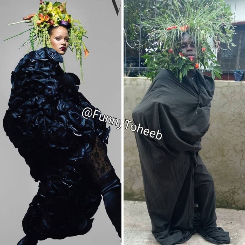 Take it off immediately! A guy from Africa copies the ridiculous outfits of the stars with the help of improvised materials