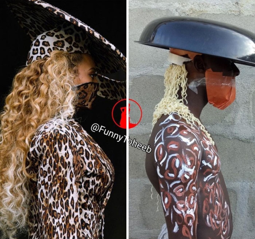 Take it off immediately! A guy from Africa copies the ridiculous outfits of the stars with the help of improvised materials