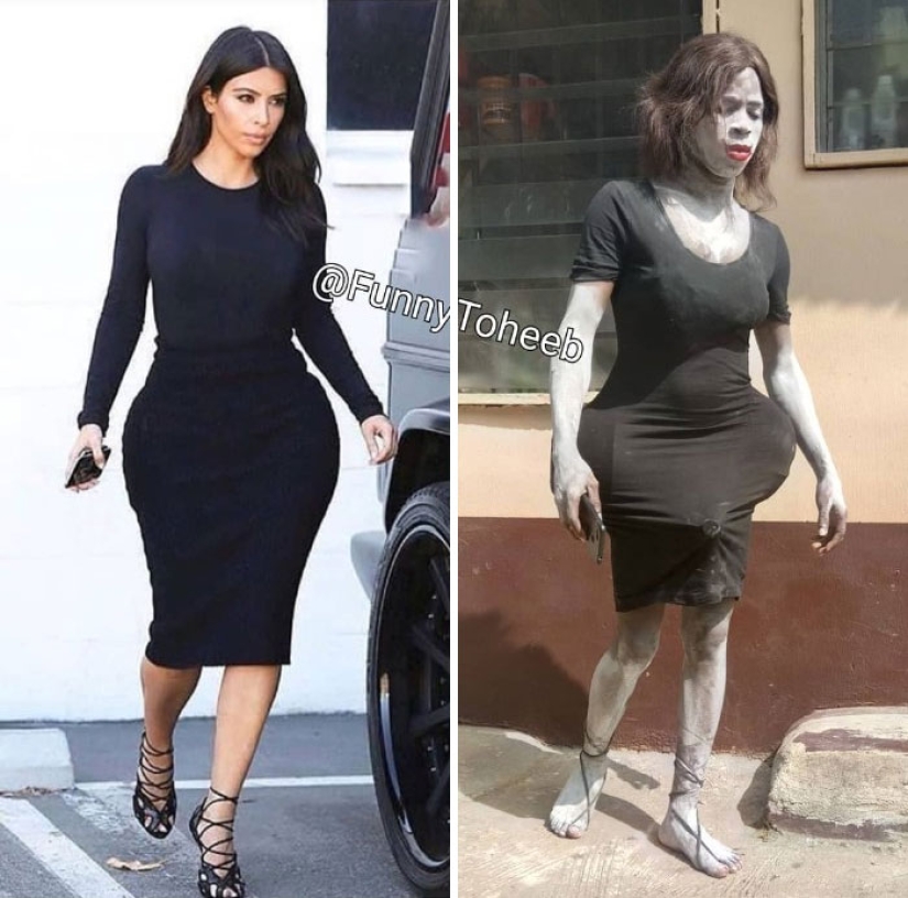Take it off immediately! A guy from Africa copies the ridiculous outfits of the stars with the help of improvised materials