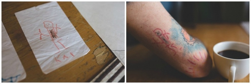 Tattoos based on son's sketches