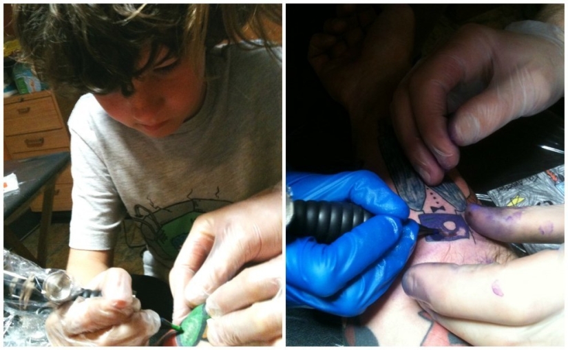 Tattoos based on son's sketches